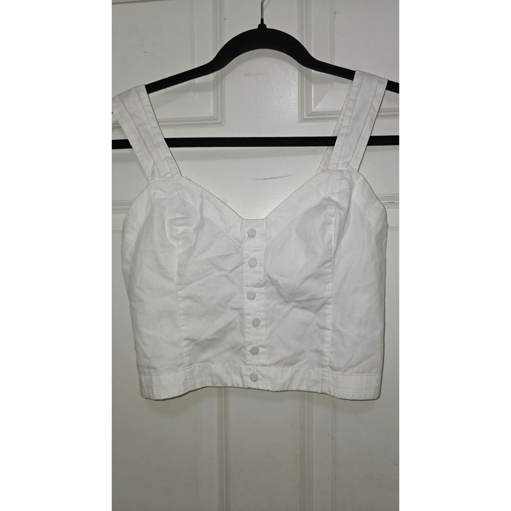 Abercrombie & Fitch White Button-Up Sleeveless Smocked Back Crop Top Size S
